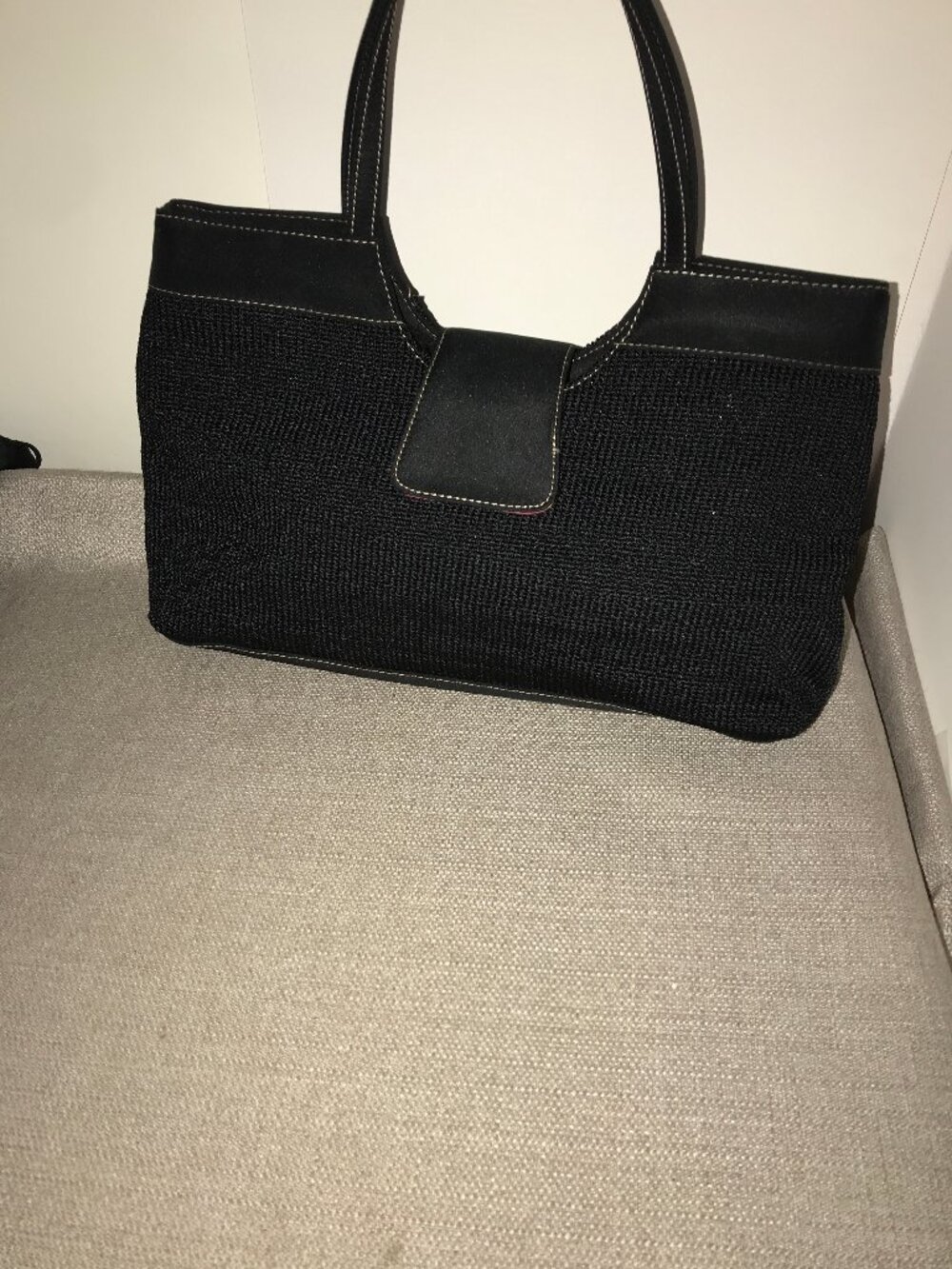 Y2K Vtg The SAK Bag Black Crochet Woven 2-Handle Bag